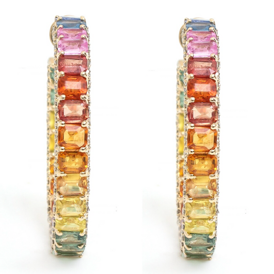 DIAMOND PEEK-A-BOO CHUNKY PARTY-COLORED SAPPHIRE HOOPS