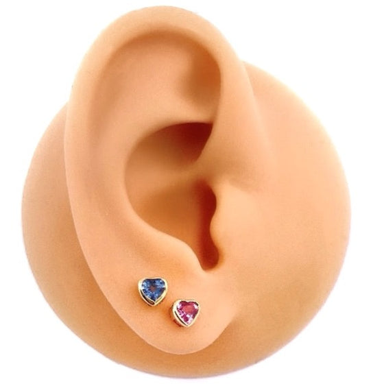 BLUE SAPPHIRE BEZELED HEARTBEAT STUDS | MICRO EARRINGS