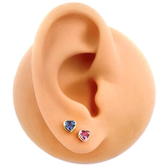 PINK SAPPHIRE BEZELED HEARTBEAT STUDS | MICRO EARRINGS