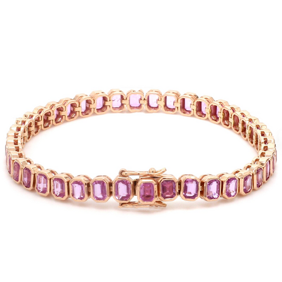 PINK SAPPHIRE (EMERALD-CUT) BEZELED TENNIS BRACELET