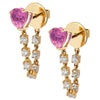 PINK SAPPHIRE HEART & DIAMOND DROPLET LOOP EARRINGS