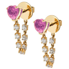  PINK SAPPHIRE HEART & DIAMOND DROPLET LOOP EARRINGS