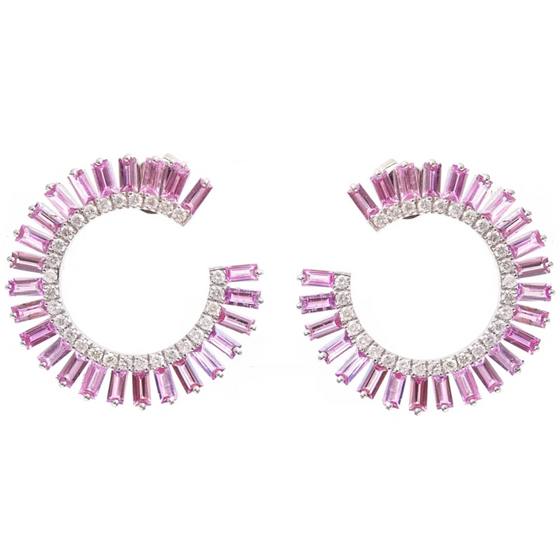 DIAMOND & PINK SAPPHIRE FIREWORKS CRESCENT HOOPS