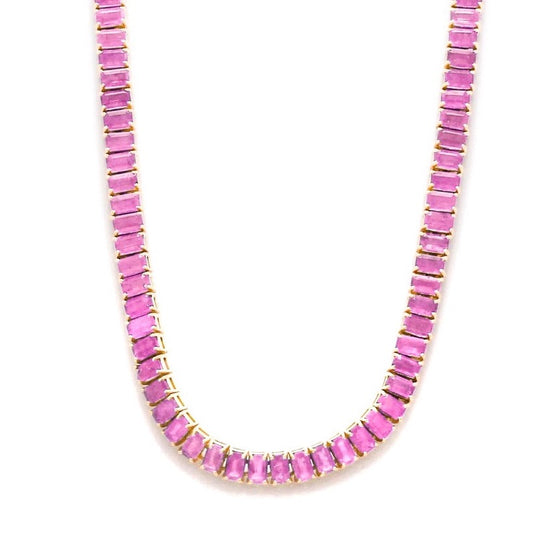 PINK SAPPHIRE (EMERALD-CUT) TENNIS NECKLACE