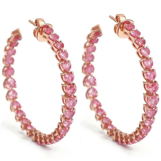 PINK SAPPHIRE HEART HOOPS