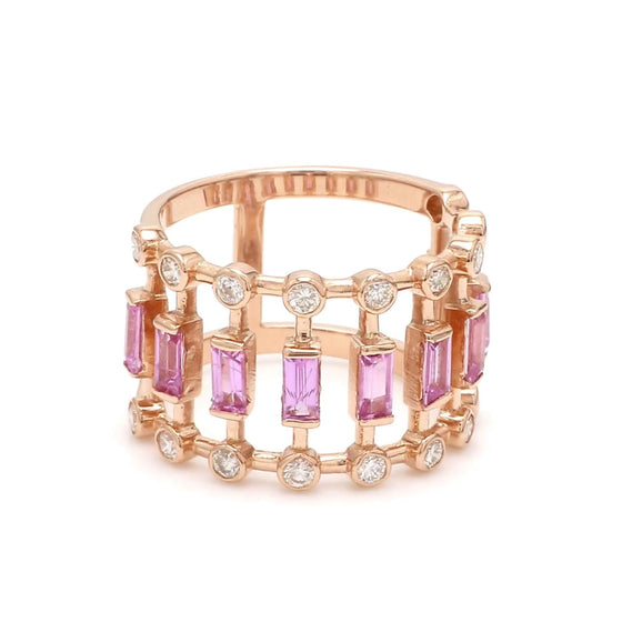 DIAMOND & PINK SAPPHIRE CAGE RING