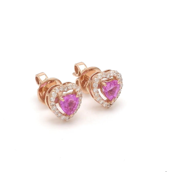 PINK SAPPHIRE HALO HEARTBEAT STUDS | MINI EARRINGS