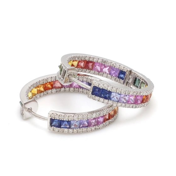 DIAMOND WRAPPED PARTY-COLORED SAPPHIRE HOOPS