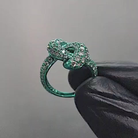 'I LITERALLY CAN KNOT!' DIAMOND & TEAL RHODIUM RING