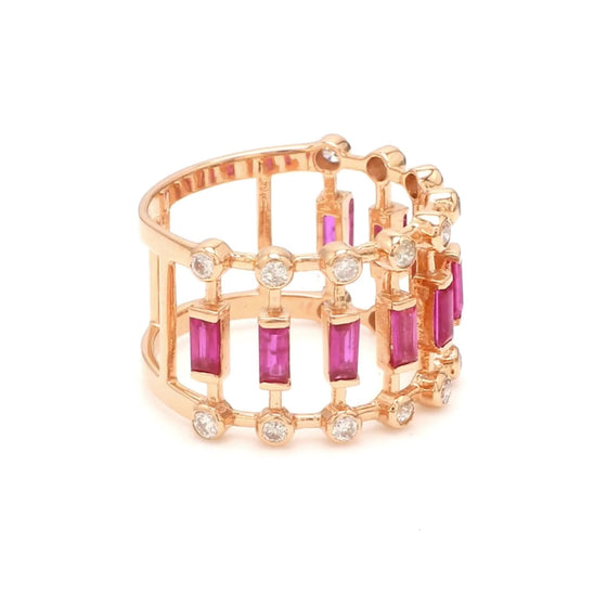 DIAMOND & RUBY CAGE RING