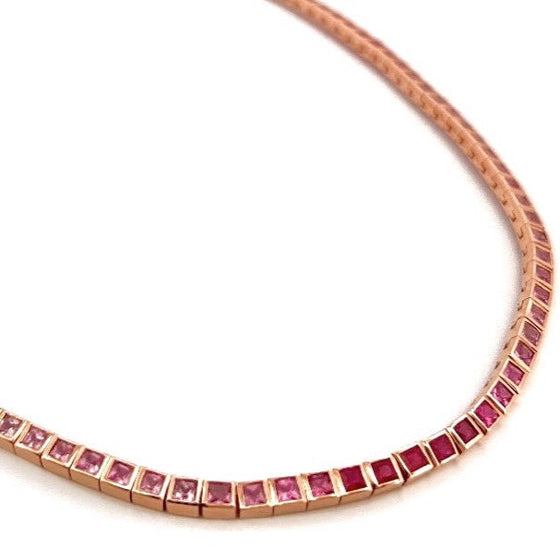 OMBRE PINK/RUBY BEZELED TENNIS NECKLACE