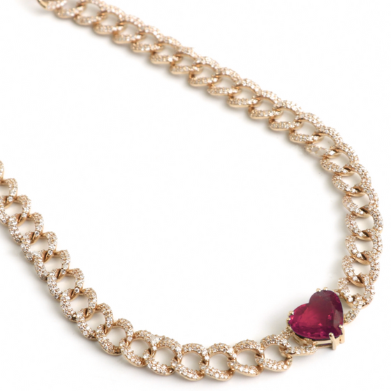 RUBY HEART CUBAN CHAIN NECKLACE