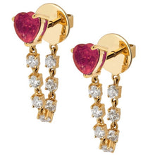  RUBY HEART & DIAMOND DROPLET LOOP EARRINGS