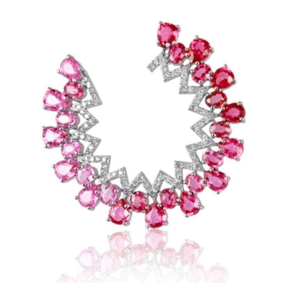 ZIGZAG DIAMONDS RUBY/PINK CRESCENT HOOPS