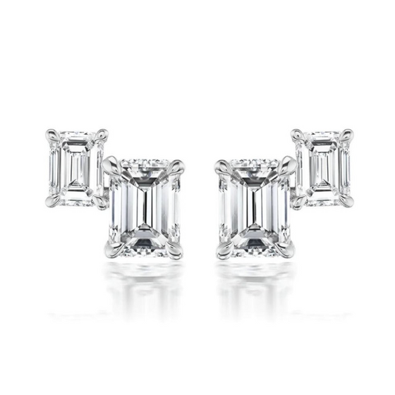 TWIN DIAMOND EMERALD STUDS