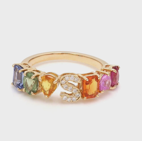 PARTY-COLORED SAPPHIRE "INITIAL-REACTION" RING | LETTER RING