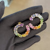 DIAMOND & PARTY-COLORED SAPPHIRE SPRINKLES CRESCENT HOOPS