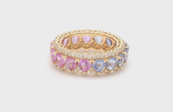 DIAMOND WRAPPED PINK & BLUE SAPPHIRE HEART ETERNAL RING | HYBRID BAND