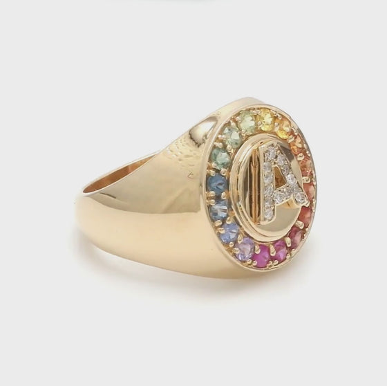 PARTY-COLORED SAPPHIRE "INITIAL-REACTION" SIGNET RING | LETTER RING