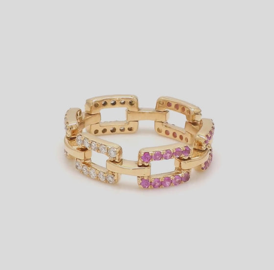 DIAMOND & PINK SAPPHIRE LINK CHAIN RING