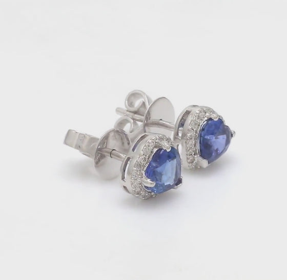 BLUE SAPPHIRE HALO HEARTBEAT STUDS | MINI EARRINGS