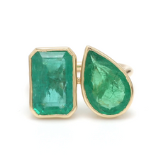  EMERALD TWIN MIX-SHAPE BEZELED RING