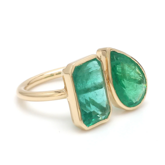 EMERALD TWIN MIX-SHAPE BEZELED RING