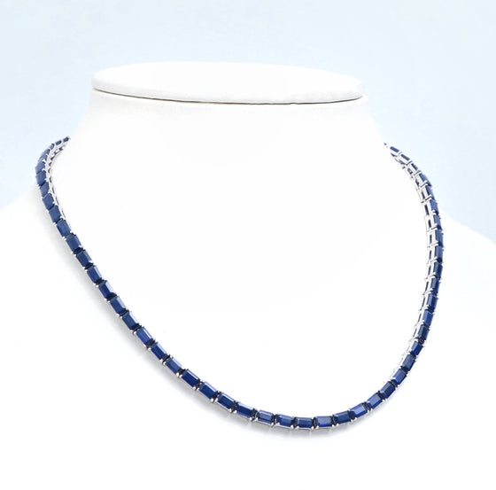 BLUE SAPPHIRE (EMERALD-CUT) TENNIS NECKLACE