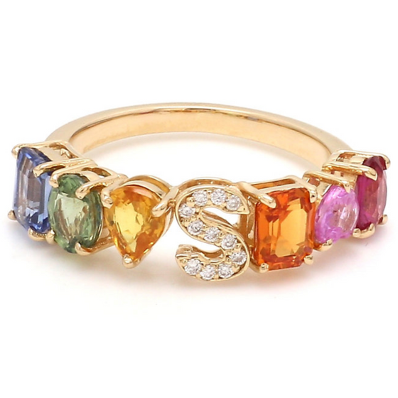 PARTY-COLORED SAPPHIRE "INITIAL-REACTION" RING | LETTER RING