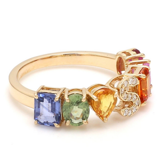 PARTY-COLORED SAPPHIRE "INITIAL-REACTION" RING | LETTER RING