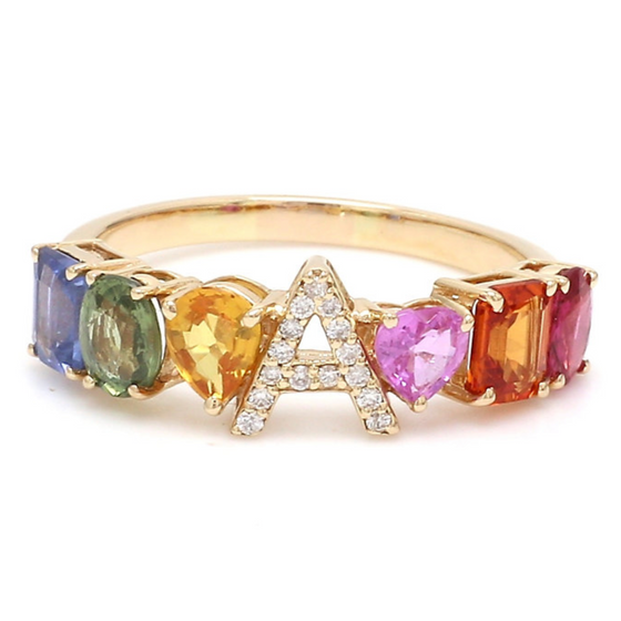 PARTY-COLORED SAPPHIRE "INITIAL-REACTION" RING | LETTER RING