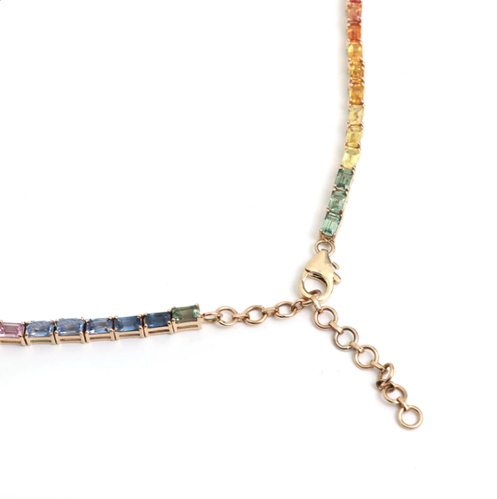 PARTY-COLORED SAPPHIRE (EMERALD-CUT) TENNIS NECKLACE