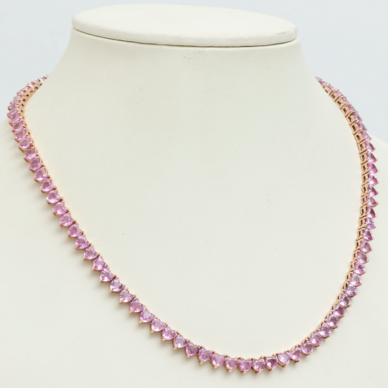 PINK SAPPHIRE HEART TENNIS NECKLACE