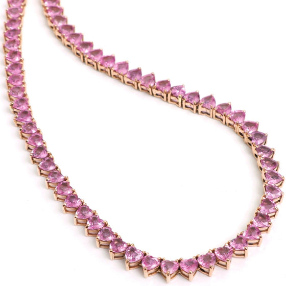 PINK SAPPHIRE HEART TENNIS NECKLACE