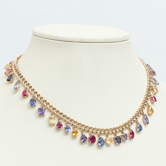 MIX-SHAPE PARTY-COLORED SAPPHIRE CHAIN NECKLACE