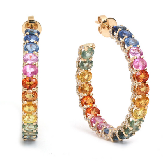 DIAMOND PEEK-A-BOO CHUNKY PARTY-COLORED SAPPHIRE HOOPS