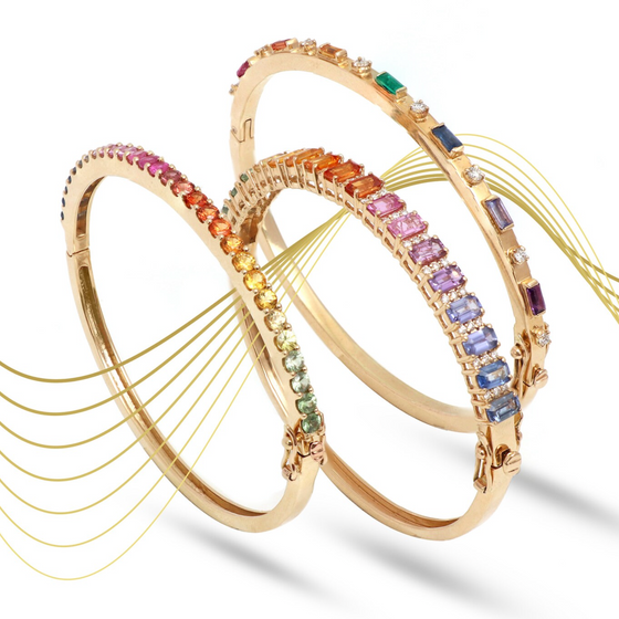 DIAMOND & PARTY-COLORED SAPPHIRE BAGUETTES BANGLE