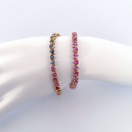 PARTY-COLORED SAPPHIRE HEART BEZELED BRACELET