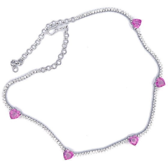 PINK SAPPHIRE HEARTS DIAMOND TENNIS CHOKER | NECKLACE