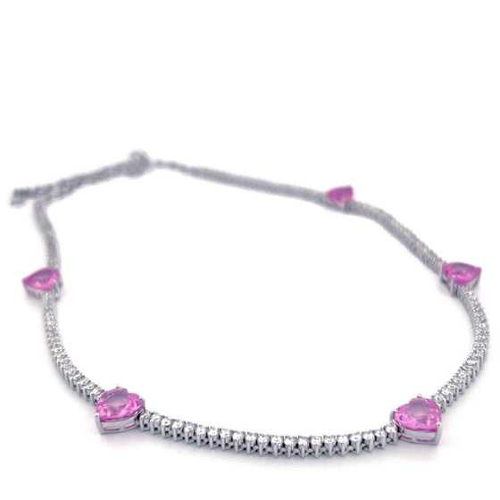 PINK SAPPHIRE HEARTS DIAMOND TENNIS CHOKER | NECKLACE