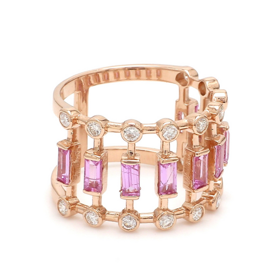 DIAMOND & PINK SAPPHIRE CAGE RING