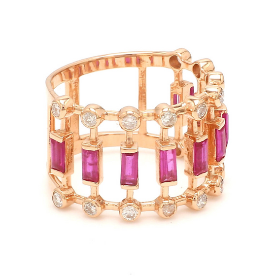 DIAMOND & RUBY CAGE RING