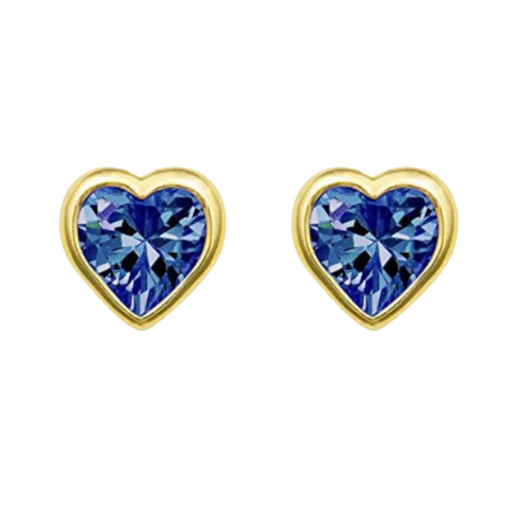 BLUE SAPPHIRE BEZELED HEARTBEAT STUDS | MICRO EARRINGS