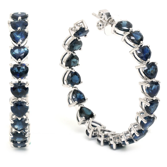 BLUE SAPPHIRE HEART HOOPS