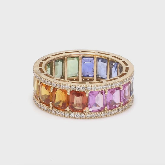 DIAMOND WRAPPED PARTY-COLORED SAPPHIRE ETERNAL RING