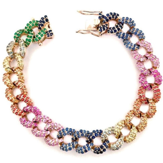 CHUNKY PARTY-COLORED SAPPHIRE CHAIN BRACELET