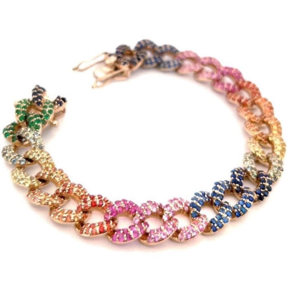 CHUNKY PARTY-COLORED SAPPHIRE CHAIN BRACELET