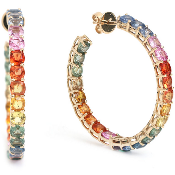 PARTY-COLORED SAPPHIRE CUSHION HOOPS