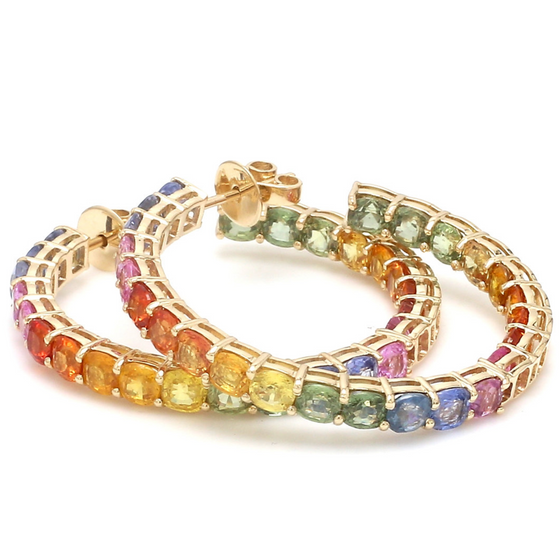 PARTY-COLORED SAPPHIRE CUSHION HOOPS