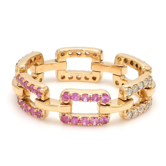 DIAMOND & PINK SAPPHIRE LINK CHAIN RING